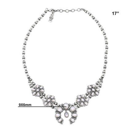  Sterling Silver White Mother of Pearl Oval Cluster Naja Necklace