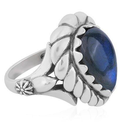 EXCLUSIVELY OURS! Sterling Silver Labradorite Pear Cut Rope Ring, Sizes 5 to 11