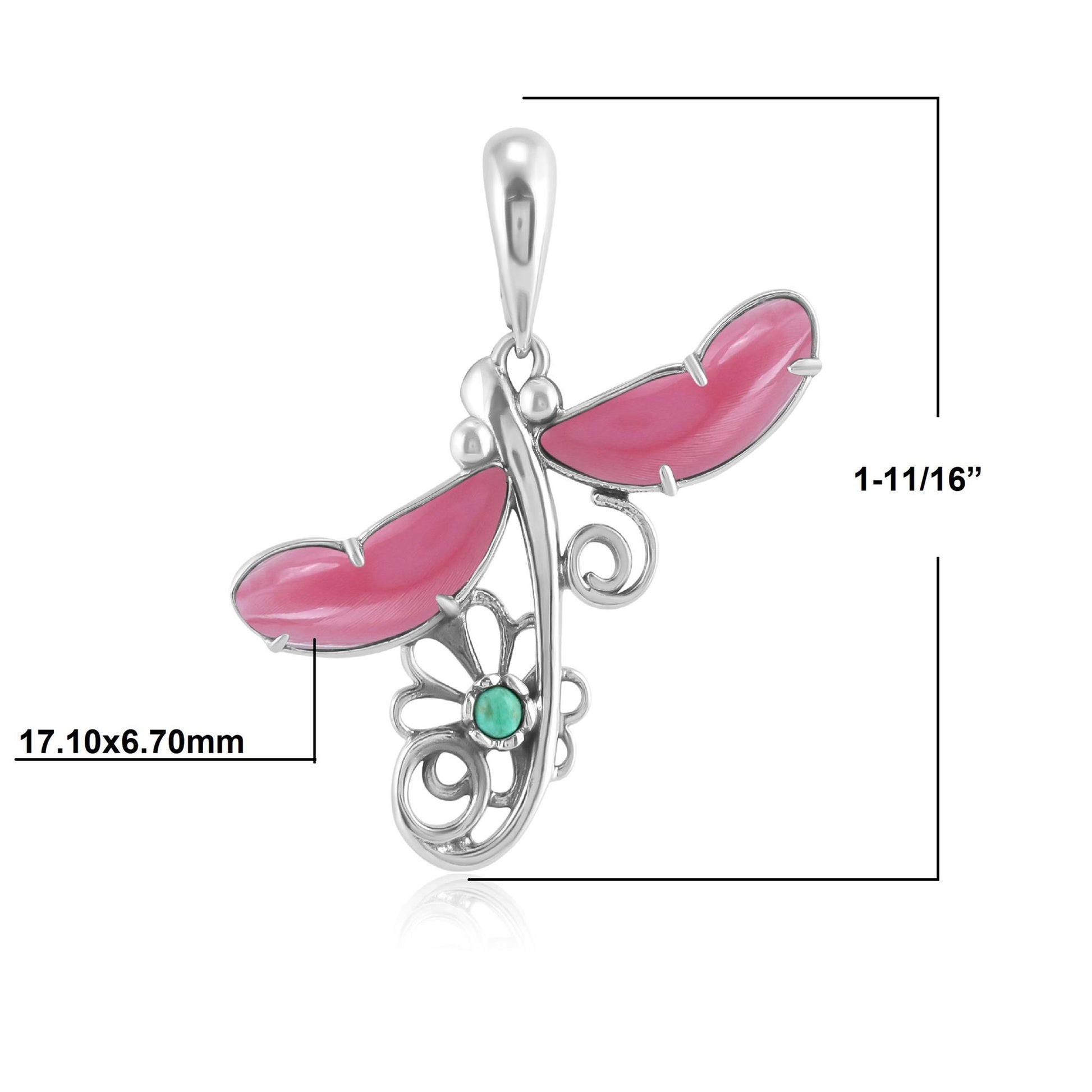 Sterling Silver Pink Shell and Variscite Fritz Casuse Dragonfly Pendant Enhancer