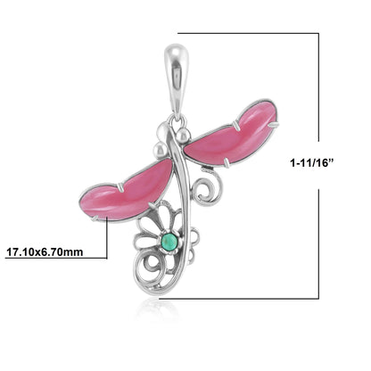 Sterling Silver Pink Shell and Variscite Fritz Casuse Dragonfly Pendant Enhancer