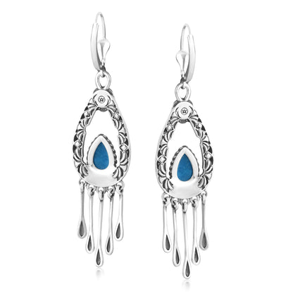 Sterling Silver Lapis Pear-Cut Lever Back Dangle Earrings