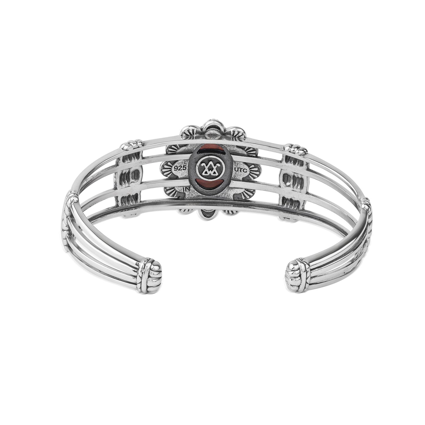  Sterling Silver Rhodochrosite Oval Scallop Open Cuff Bracelet