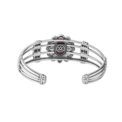  Sterling Silver Rhodochrosite Oval Scallop Open Cuff Bracelet
