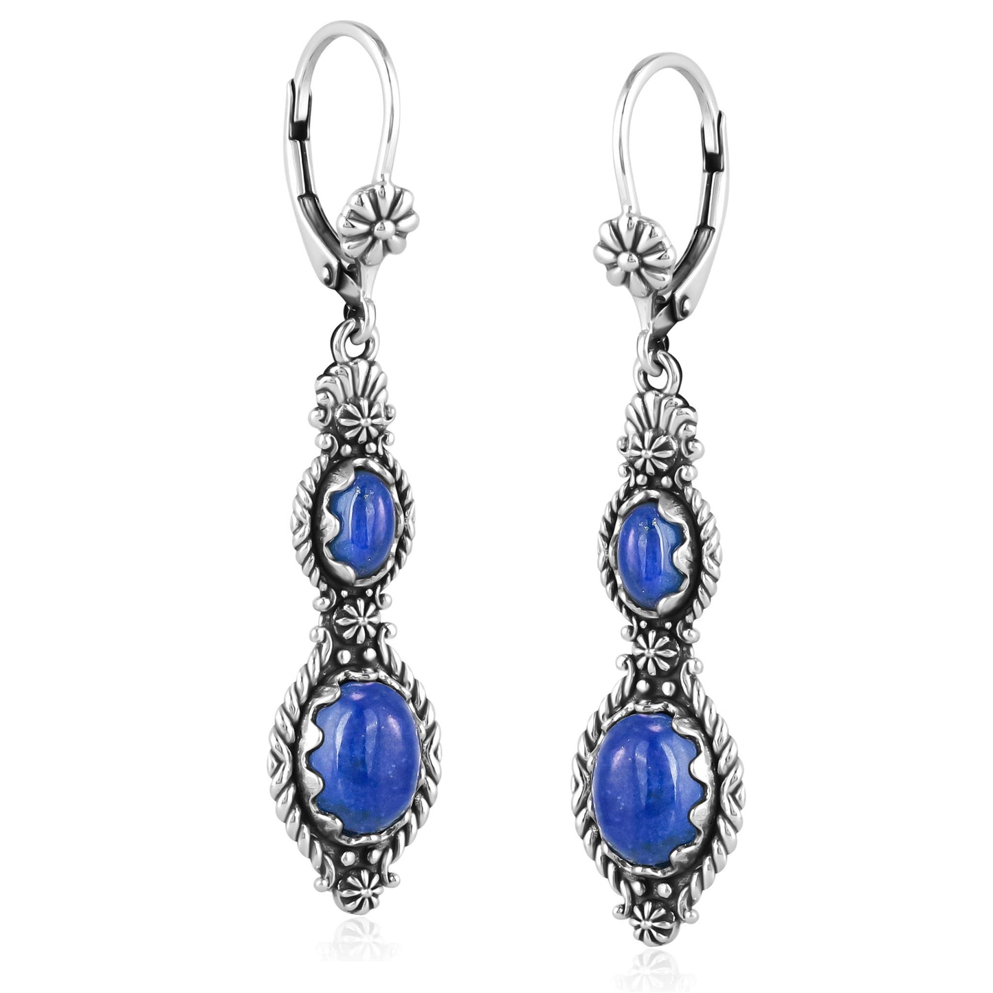 Sterling Silver Lapis Oval Cut Dangle Earrings