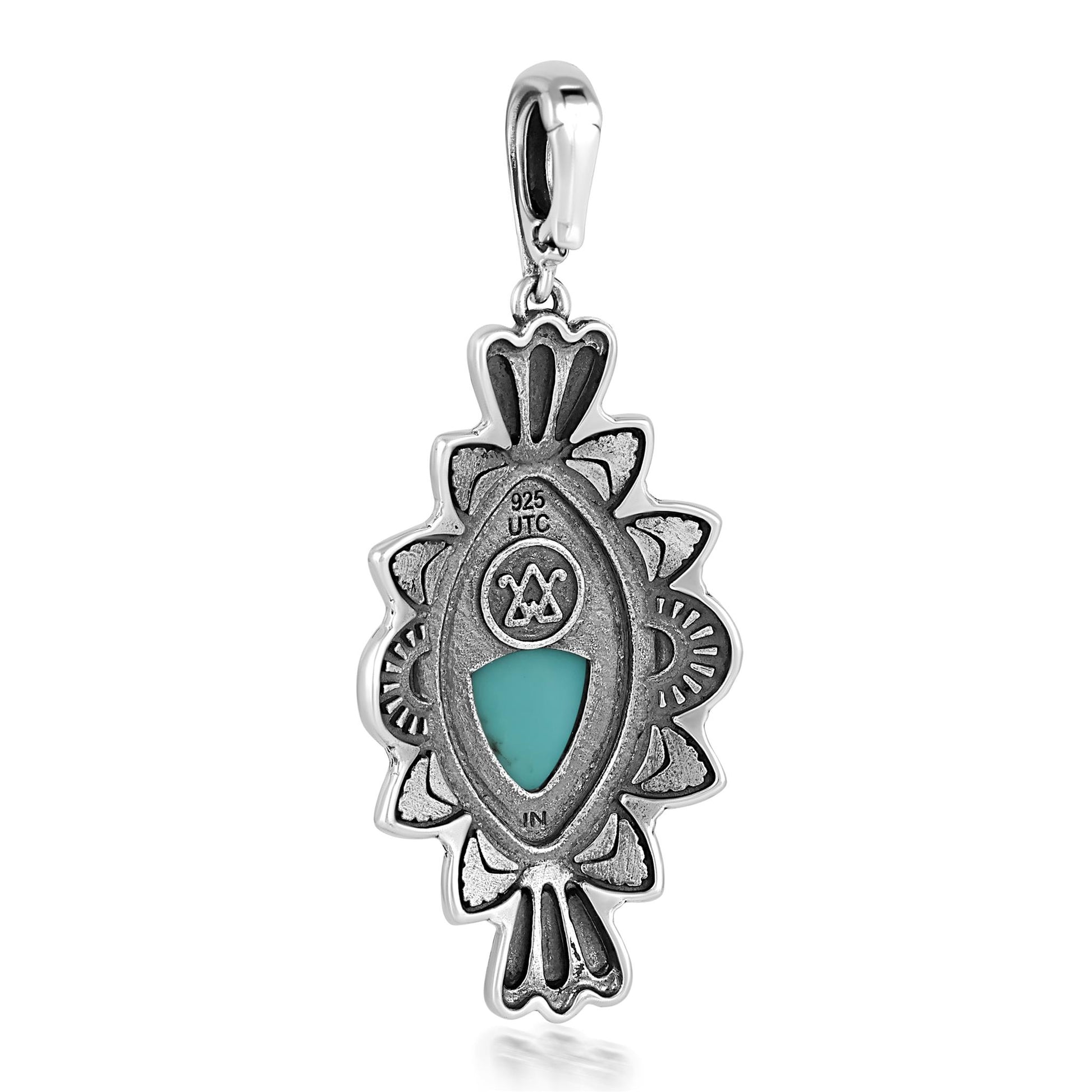 Sterling Silver Sleeping Beauty Turquoise Marquise Cut Gemstone Pendant Enhancer