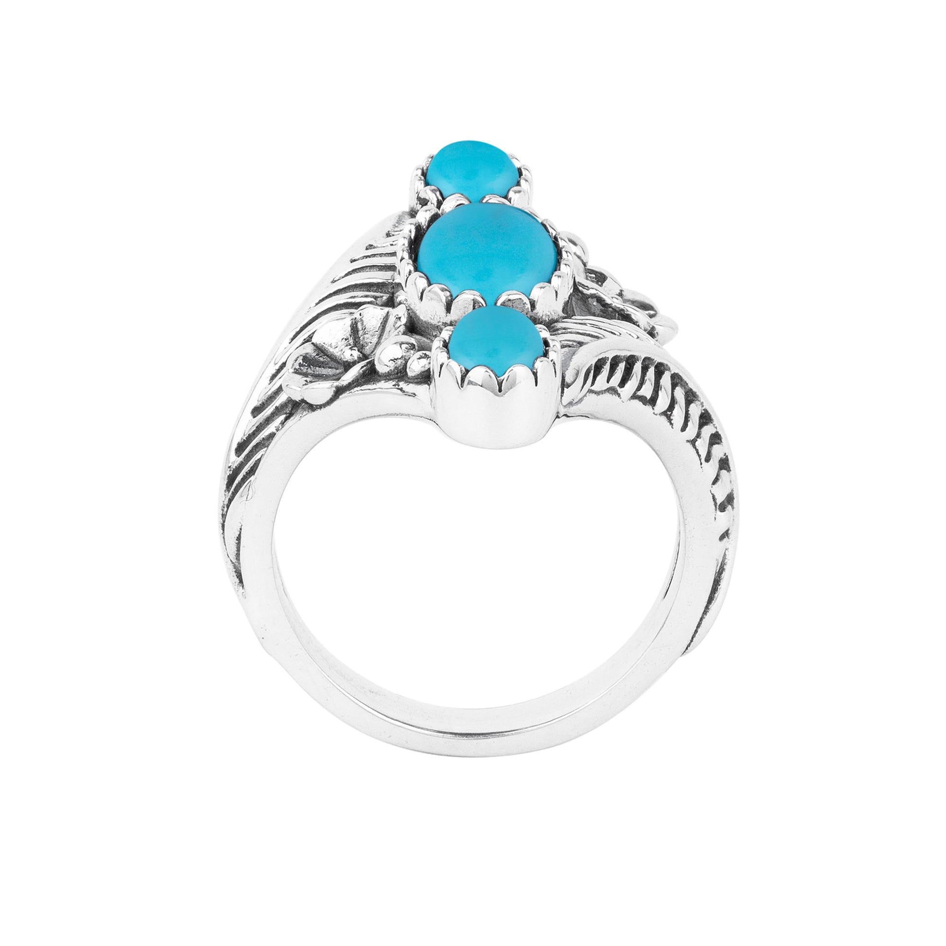 Sterling Silver Kingman Turquoise Oval Leaf and Vine Ring