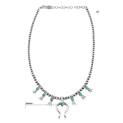 Sterling Silver Green Turquoise Beaded Squash Blossom Necklace