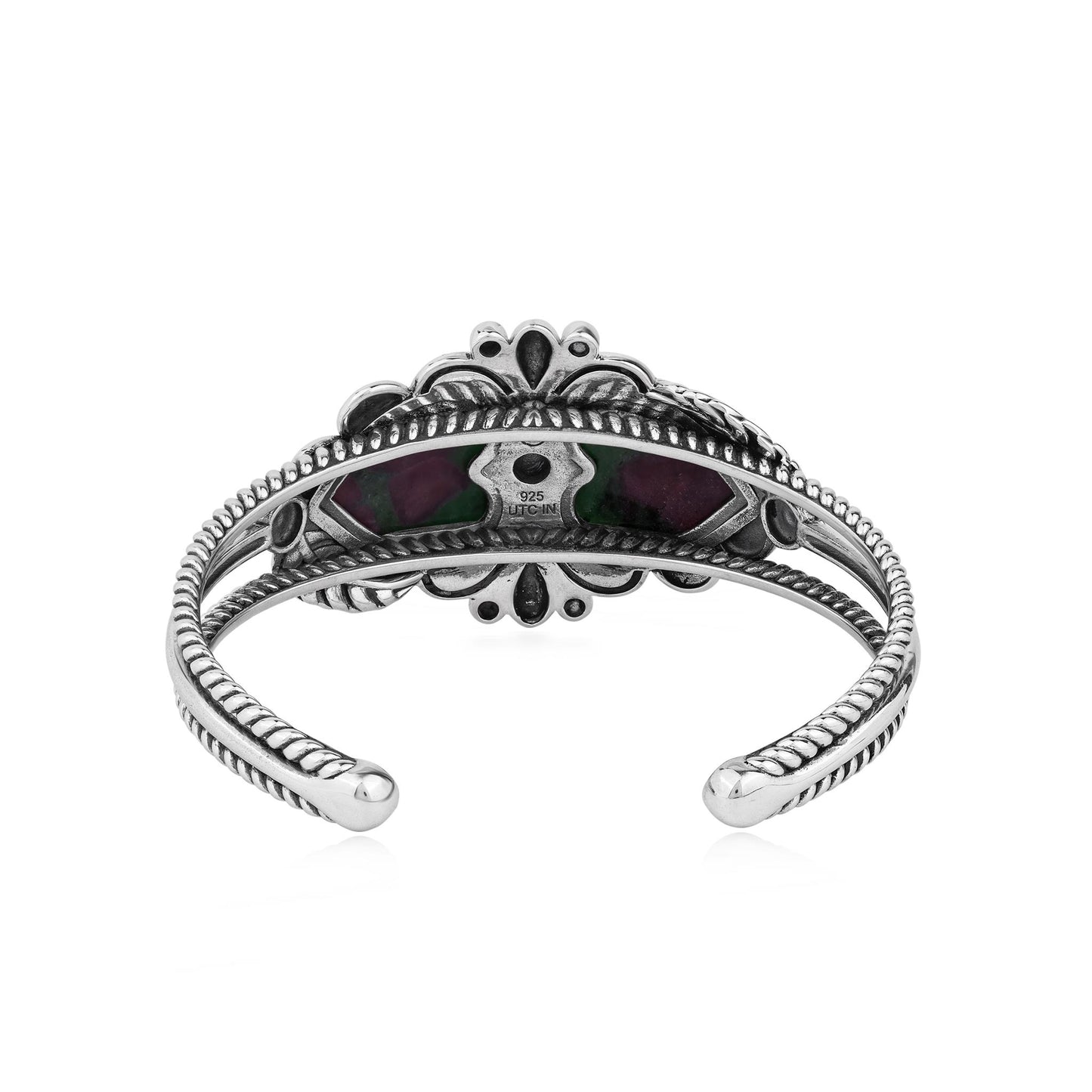 EXCLUSIVELY OURS! Sterling Silver Ruby Zoisite Double Heart Cuff Bracelet, Sizes Small to Large