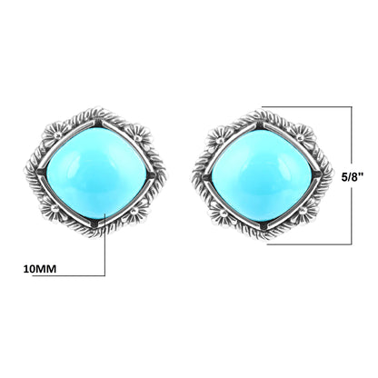 Sterling Silver Kingman Turquoise Cushion-Cut Stud Earrings