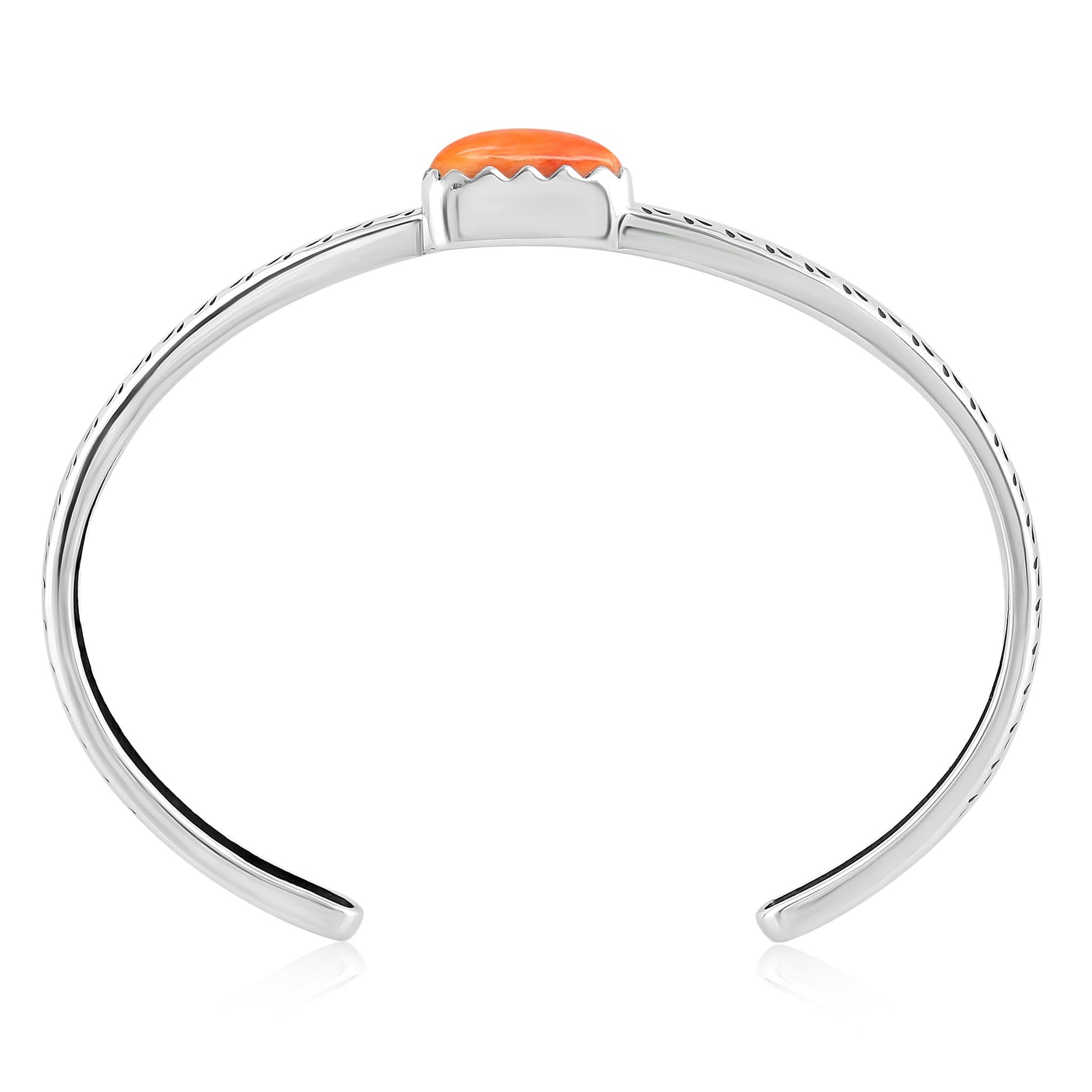 Sterling Silver Orange Spiny Oyster Fancy Cut Stackable Cuff Bracelet, Sizes Small to Large