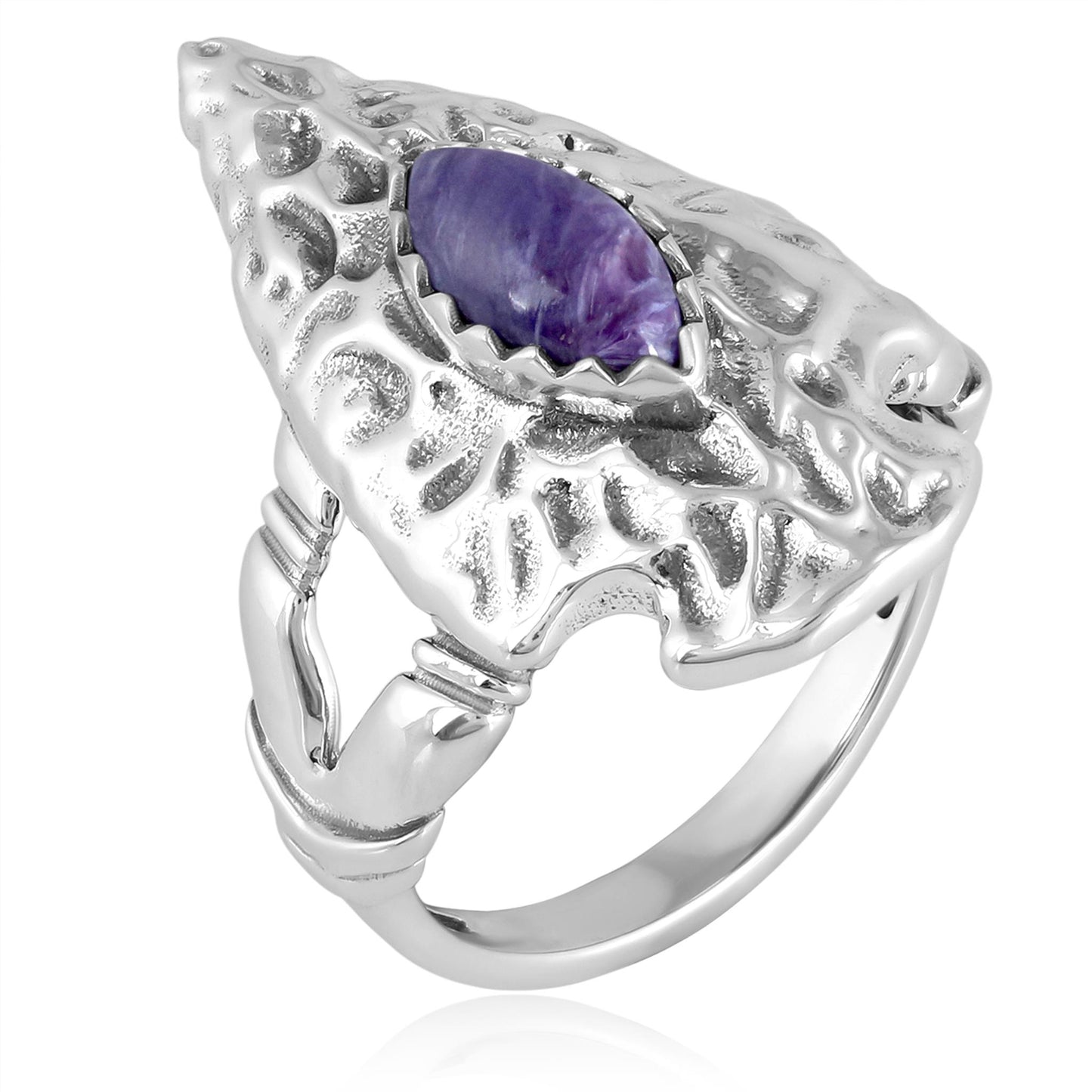 EXCLUSIVELY OURS! Sterling Silver Charoite Fritz Casuse Arrowhead Ring Sizes 5 to 10