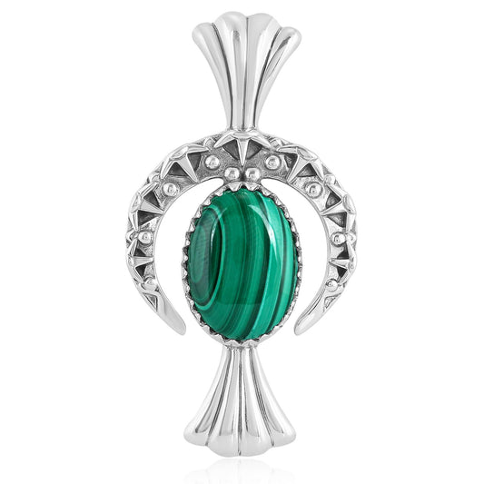 EXCLUSIVELY OURS! Sterling Silver Malachite Fritz Casuse Squash Blossom Naja Crescent Moon Pendant Enhancer