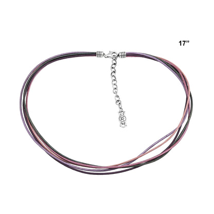 Sterling Silver Pink Leather 5 Strand Necklace, 17 to 20 Inches