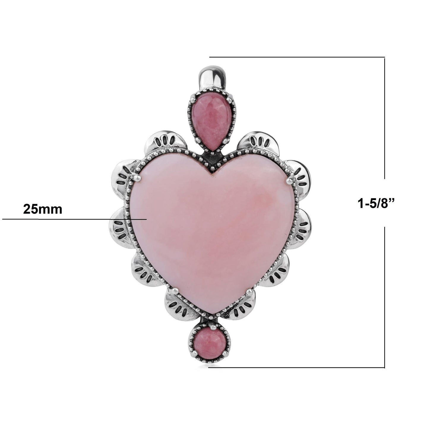 EXCLUSIVELY OURS! Sterling Silver Pink Opal and Rhodonite Large Heart Design Pendant Enhancer