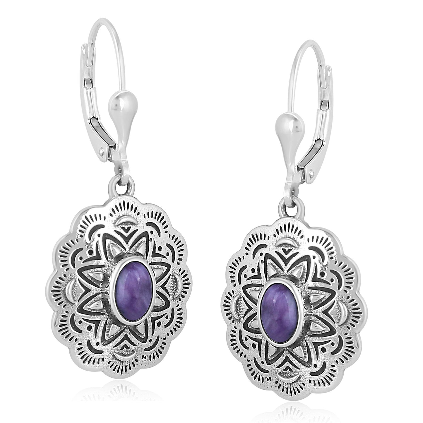 EXCLUSIVELY OURS! Sterling Silver Charoite Concha Dangle Earrings