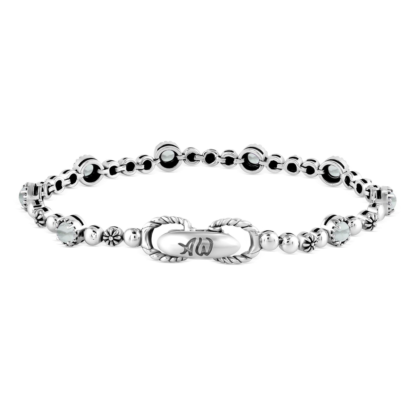 Sterling Silver White Howlite Round Beaded Bracelet