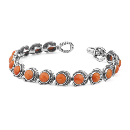 LIMITED EDITION! Sterling Silver Orange Spiny Oyster Round Cabochon Tennis Bracelet, Sizes Small to Large