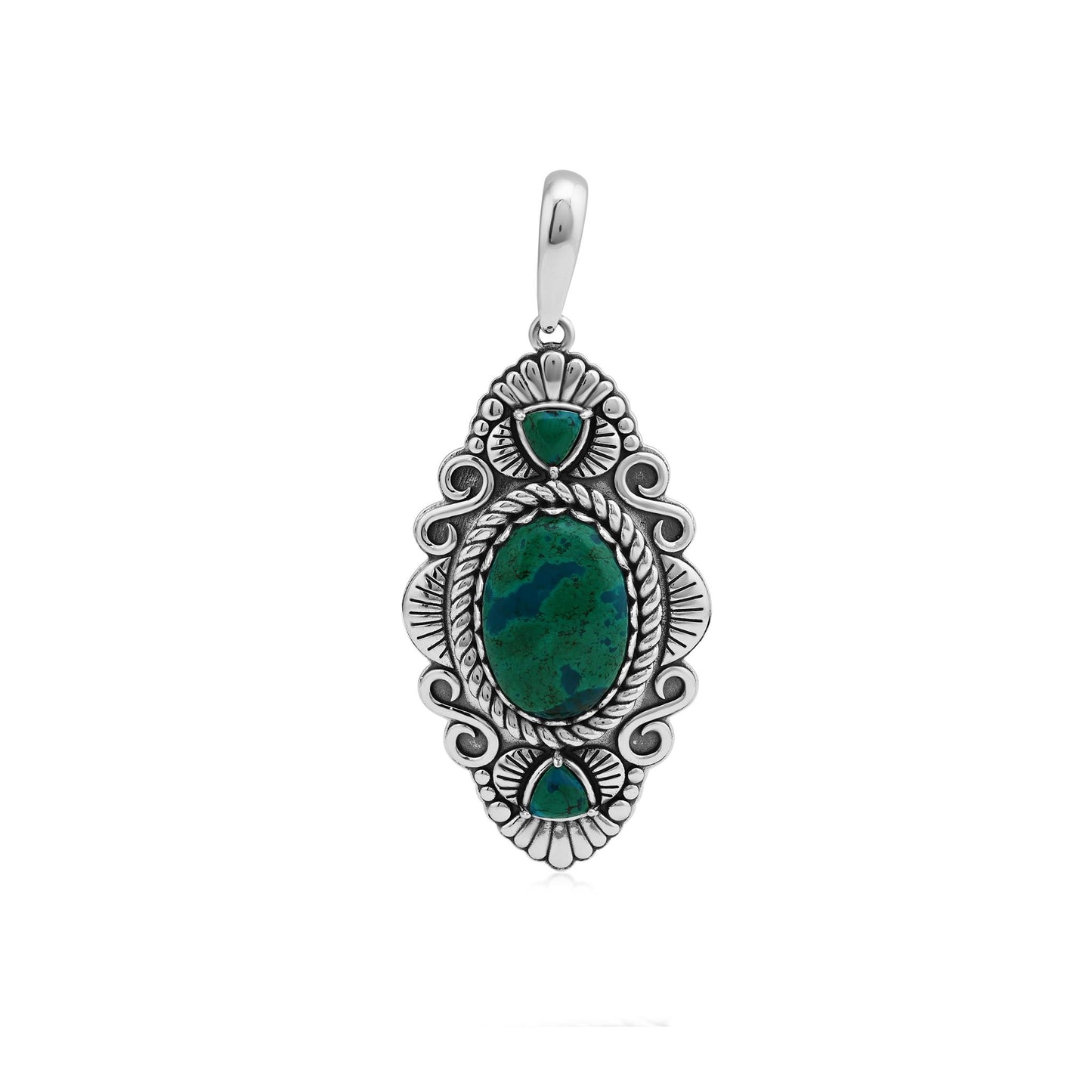 Sterling Silver Chrysocolla Oval and Trillion Gemstone Rope Pendant Enhancer 