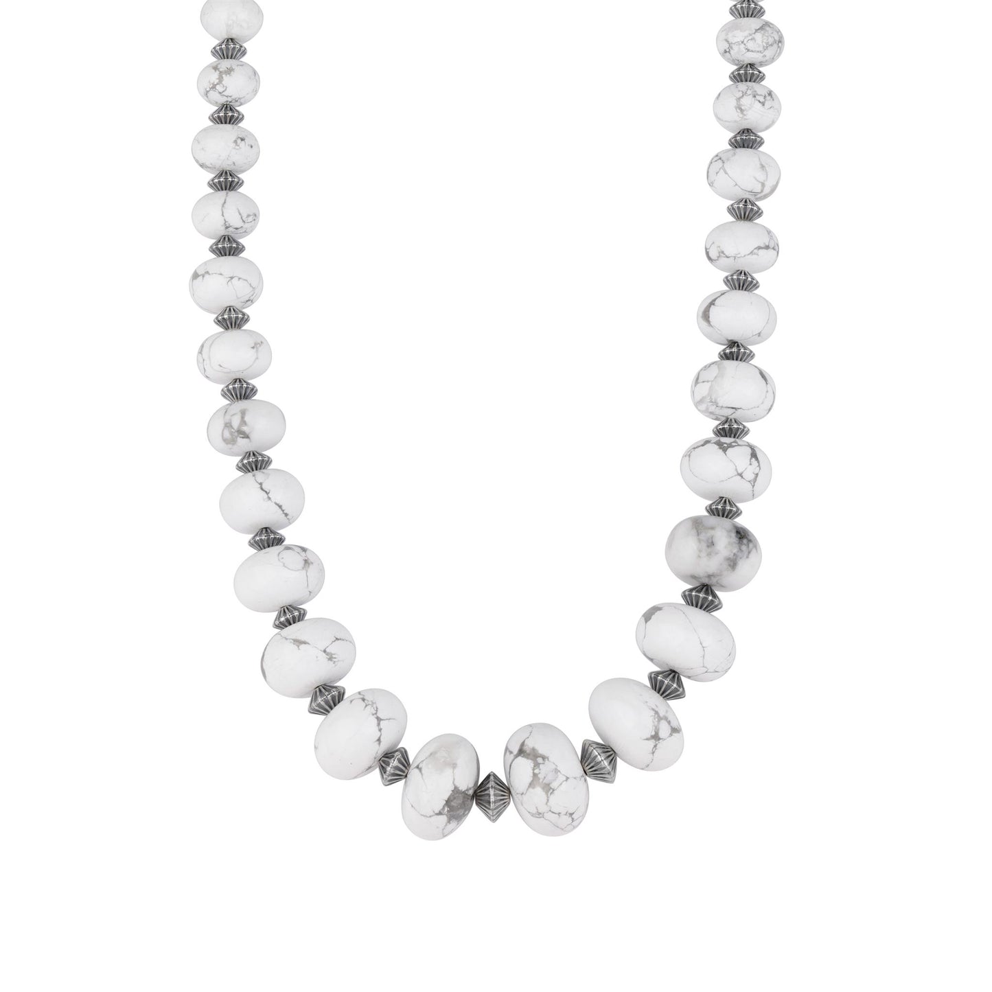 Sterling Silver White Howlite Graduated Rondelle Bead Chunky Necklace