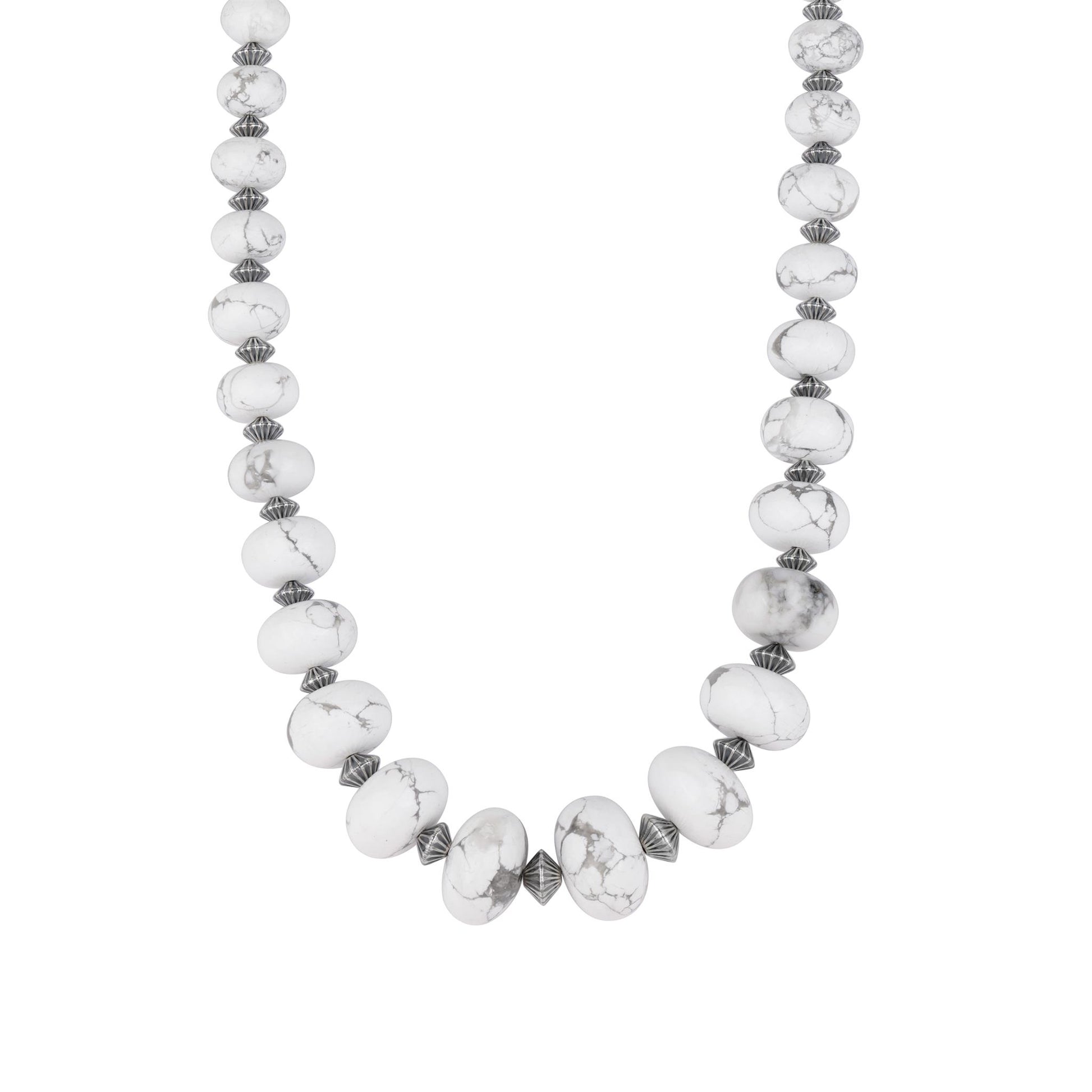 Sterling Silver White Howlite Graduated Rondelle Bead Chunky Necklace