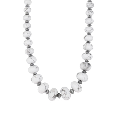 Sterling Silver White Howlite Graduated Rondelle Bead Chunky Necklace