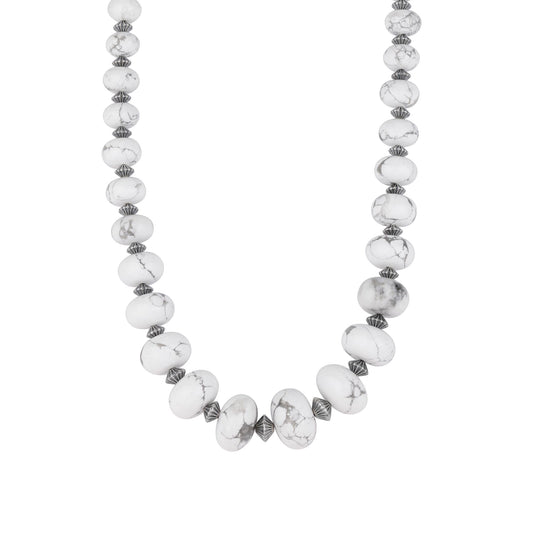 Sterling Silver White Howlite Graduated Rondelle Bead Chunky Necklace