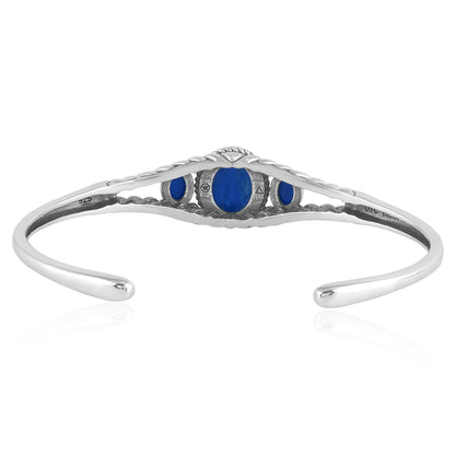 EXCLUSIVELY OURS! Sterling Silver Denim Lapis Oval Cut Rope Cuff Bracelet, Sizes Small to Large