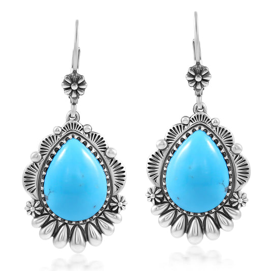 Sterling Silver Kingman Turquoise Pear Cut Lever Back Earrings