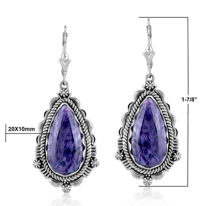 EXCLUSIVELY OURS! Sterling Silver Charoite Pear-Shaped Dangle Earrings