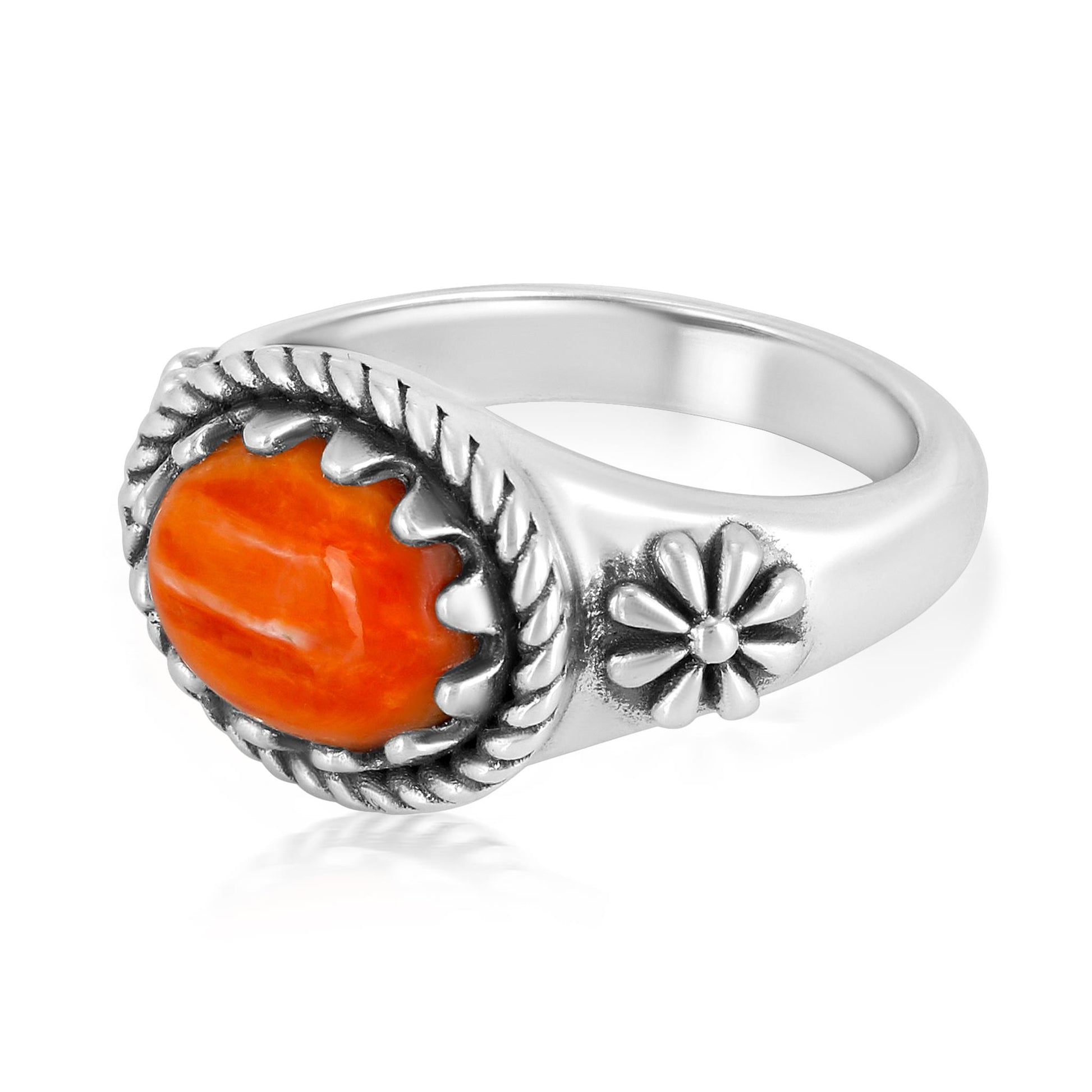 Sterling Silver Orange Spiny Oyster East West Ring