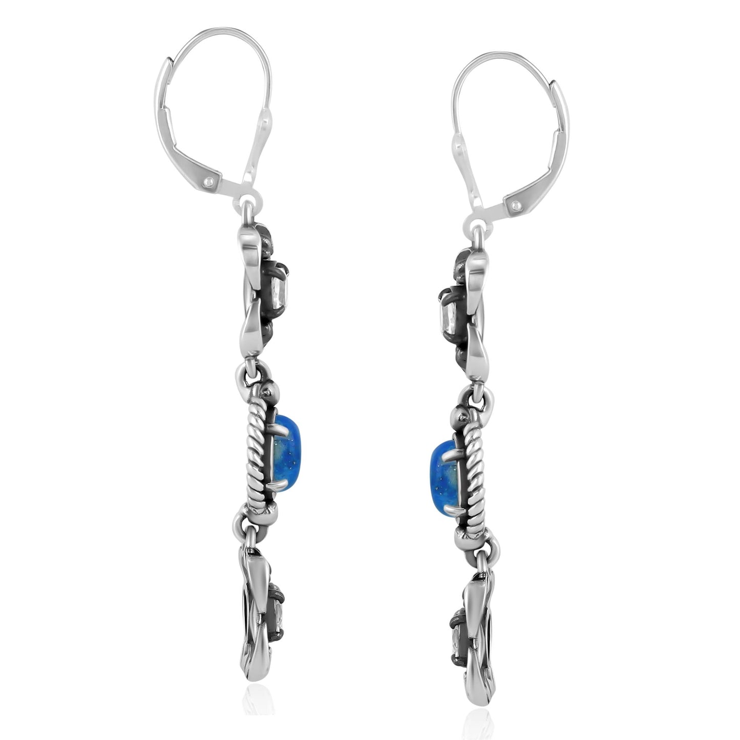 EXCLUSIVELY OURS! Sterling Silver Denim Lapis and White Topaz Dangle Earrings