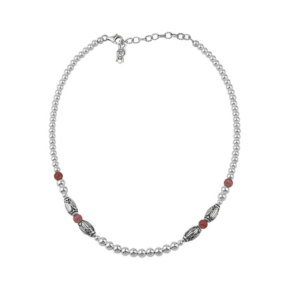  Sterling Silver Rhodochrosite Barrel Bead Necklace