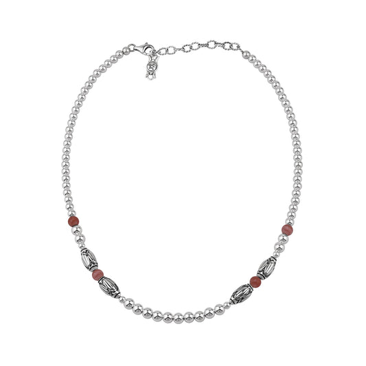  Sterling Silver Rhodochrosite Barrel Bead Necklace