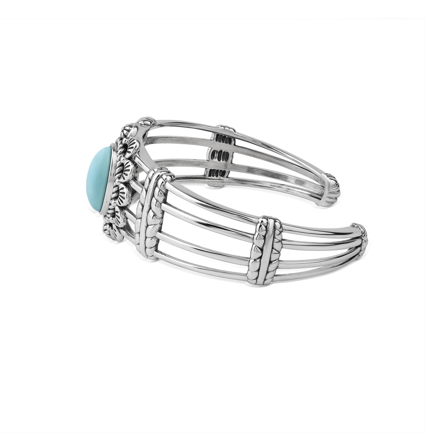  Sterling Silver Kingman Turquoise Oval Scallop Open Cuff Bracelet
