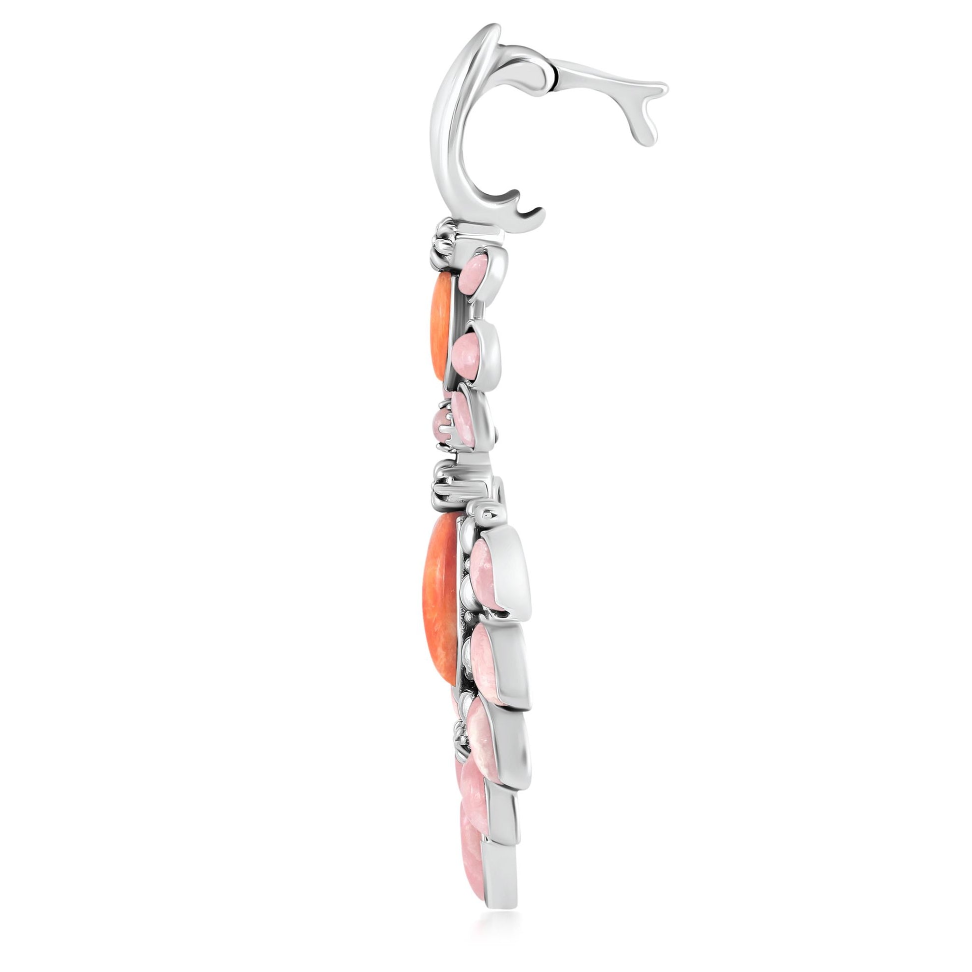 EXCLUSIVELY OURS! Sterling Silver Orange Spiny Oyster and Rhodochrosite Oval and Marquise Pendant Enhancer