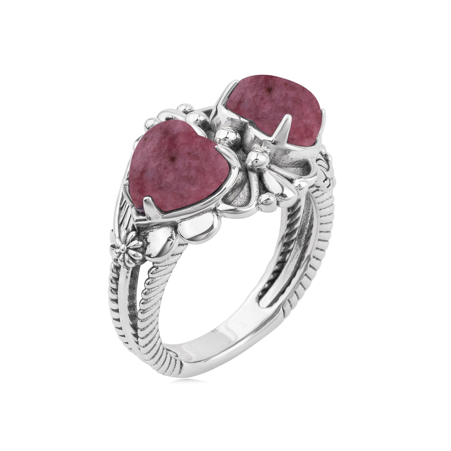 EXCLUSIVELY OURS! Sterling Silver Rhodonite Double Heart Ring, Sizes 5 to 11