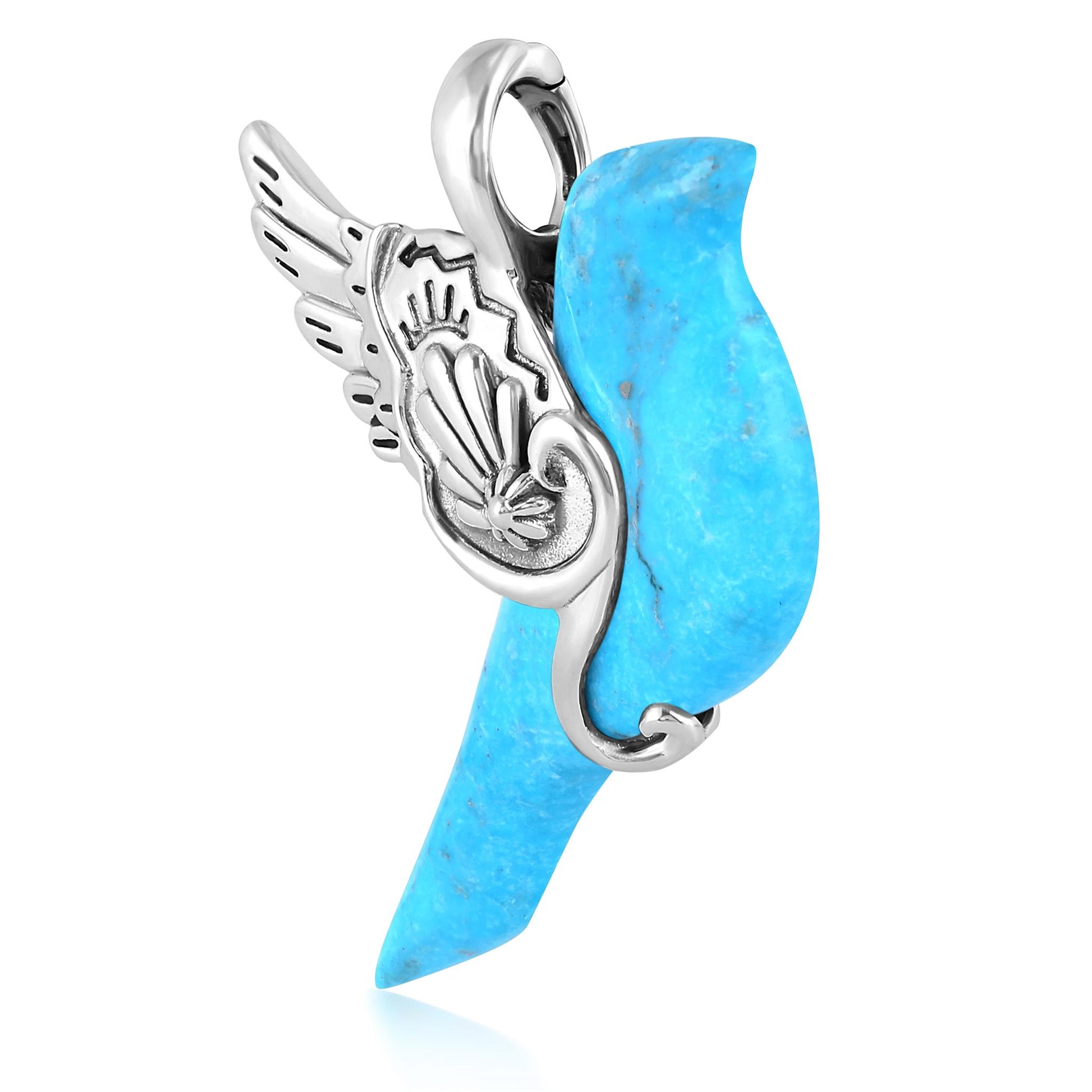 Sterling Silver Kingman Turquoise Spirit Bird Pendant Enhancer