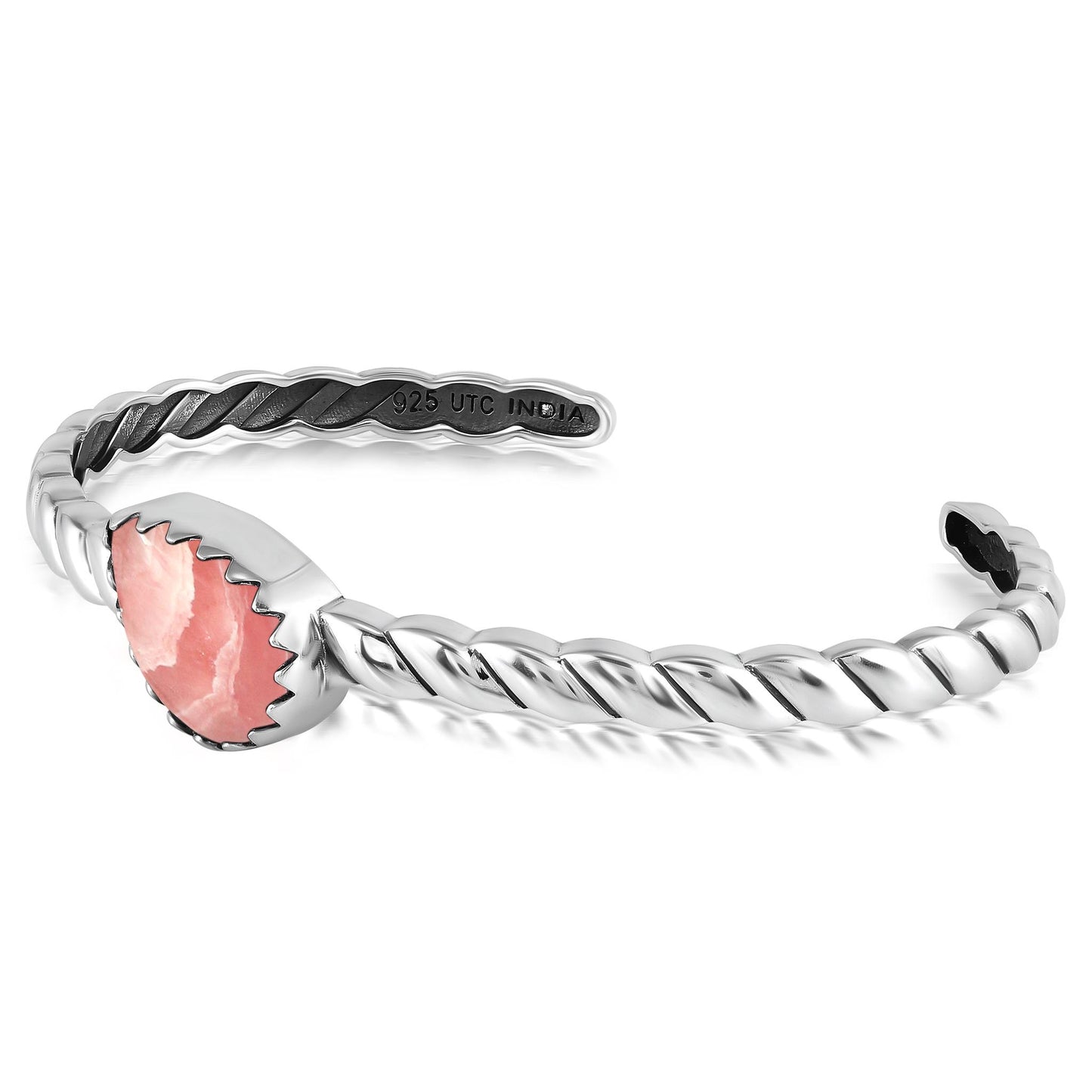 Sterling Silver Rhodochrosite Pear Cut Stackable Cuff Bracelet, Sizes Small to Large