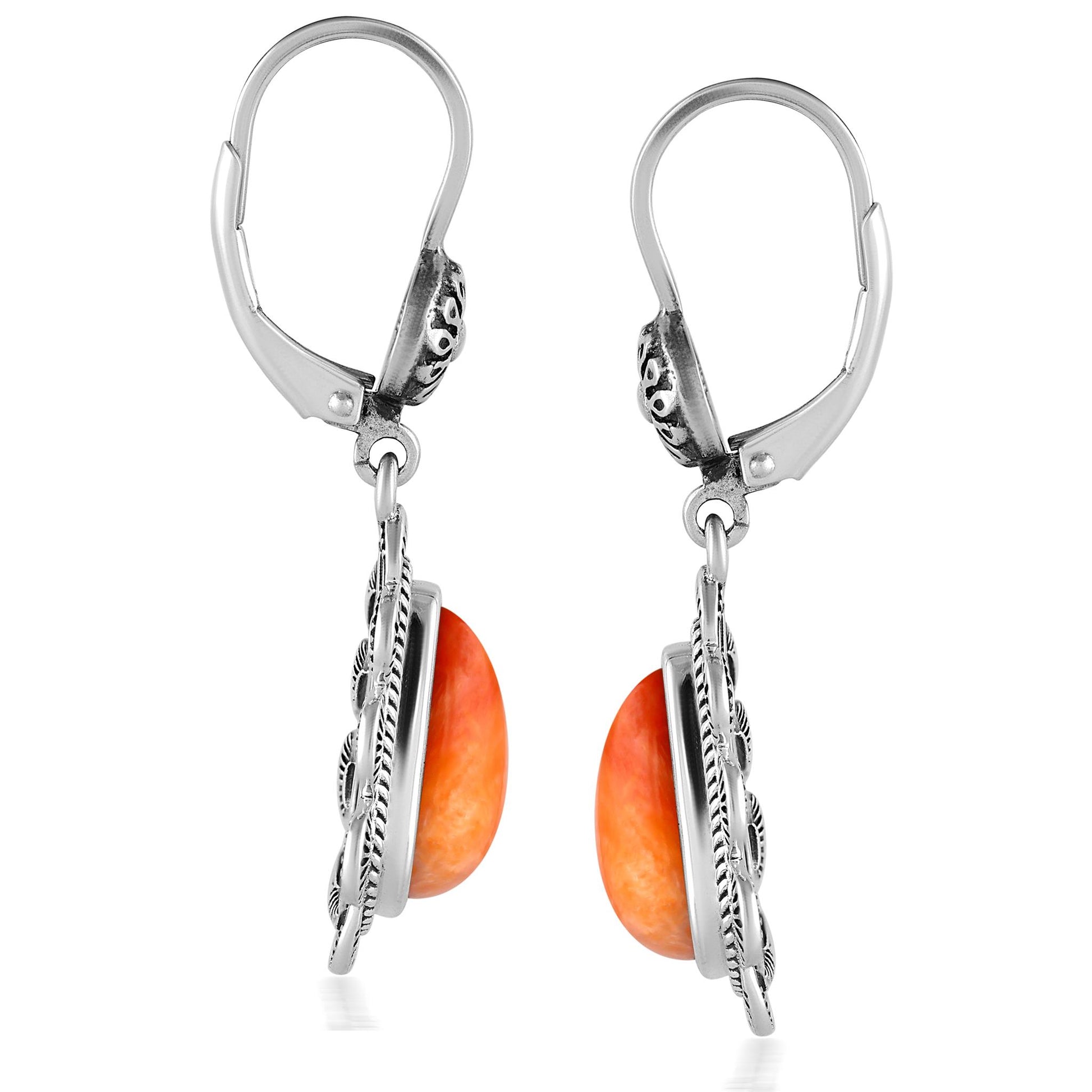 LIMITED EDITION! Sterling Silver Orange Spiny Oyster Scalloped Triangle Cut Dangle Earrings