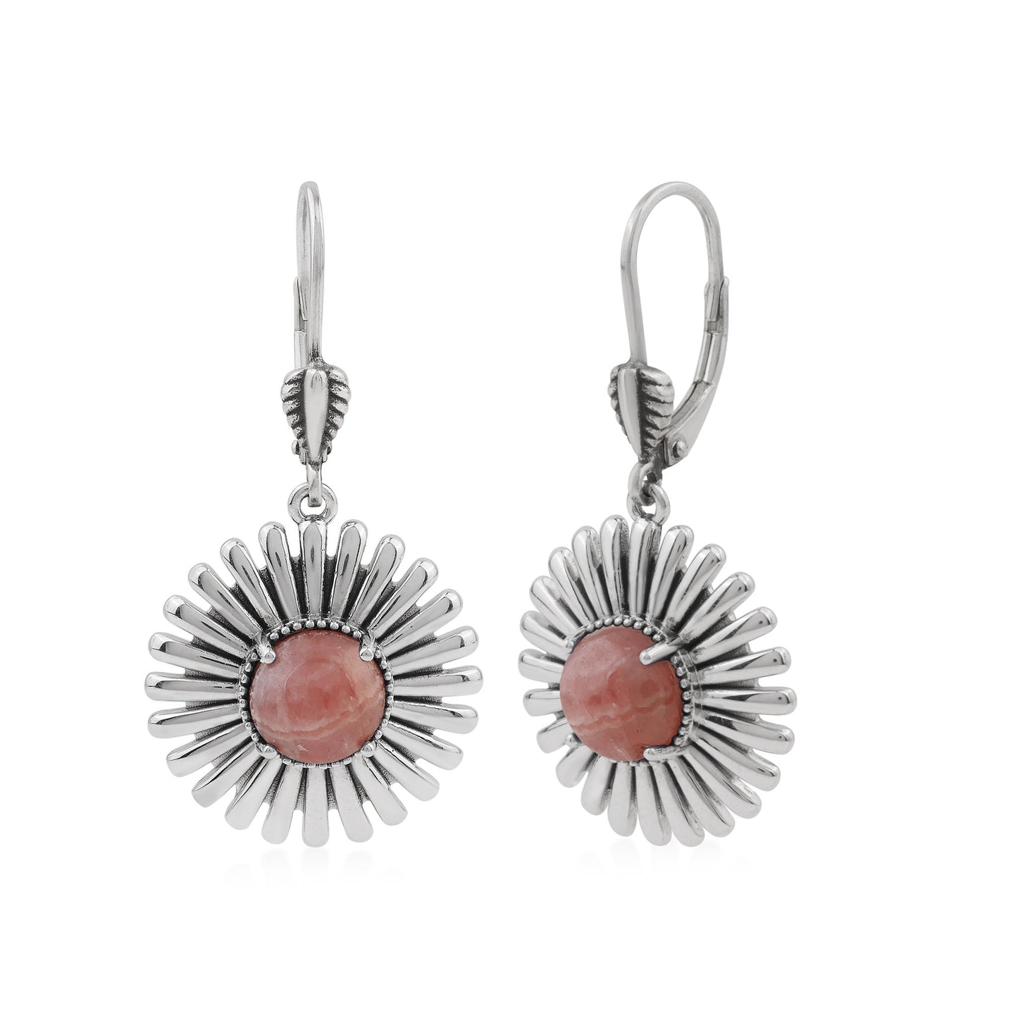  Sterling Silver Rhodochrosite Concha Ray Earrings