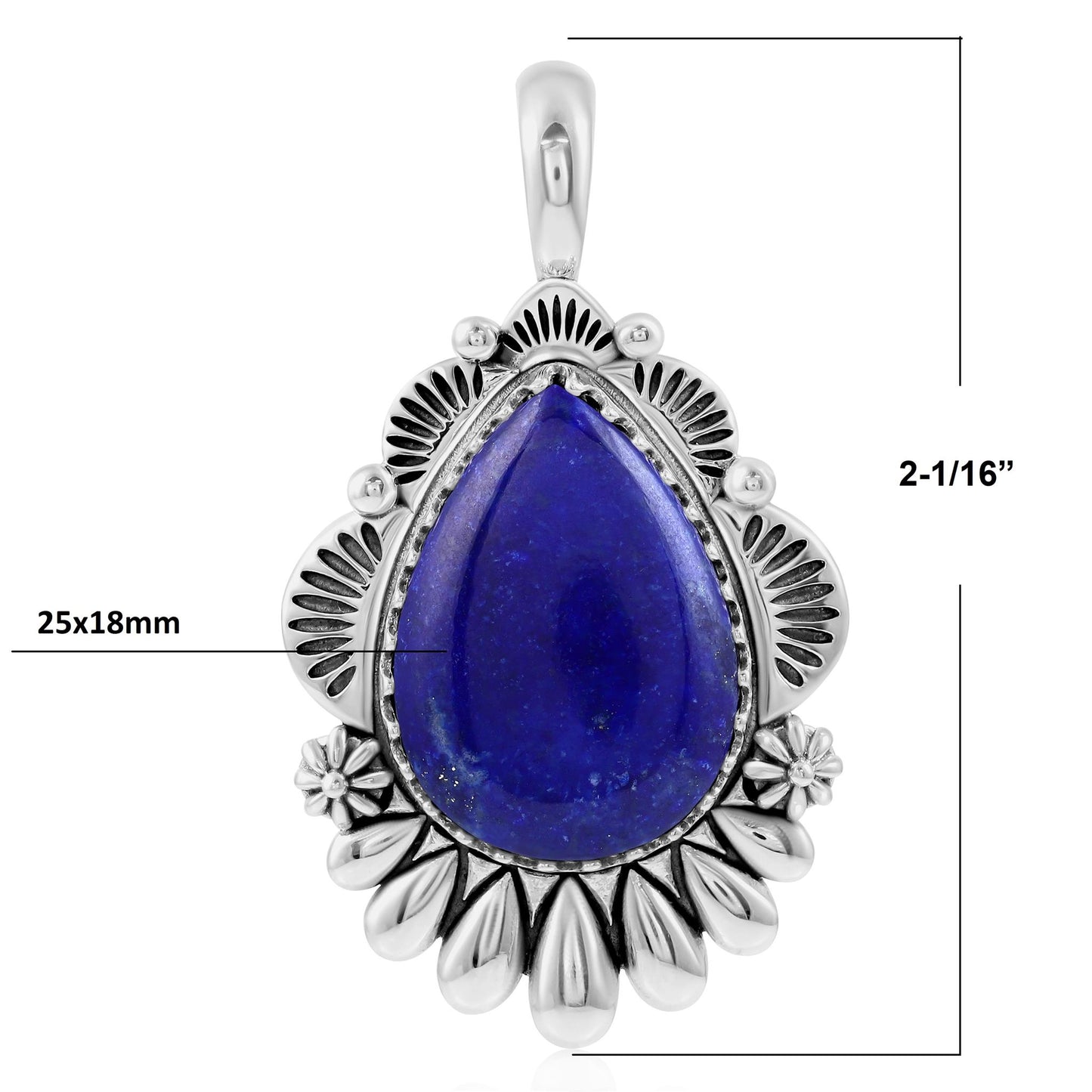 Sterling Silver Lapis Scalloped Pear Pendant Enhancer