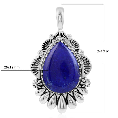 Sterling Silver Lapis Scalloped Pear Pendant Enhancer