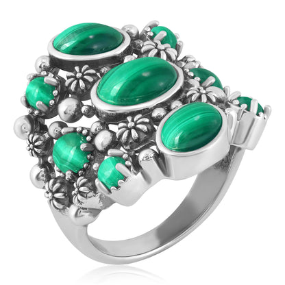 EXCLUSIVELY OURS! Sterling Silver Malachite 9-Stone Cluster Ring