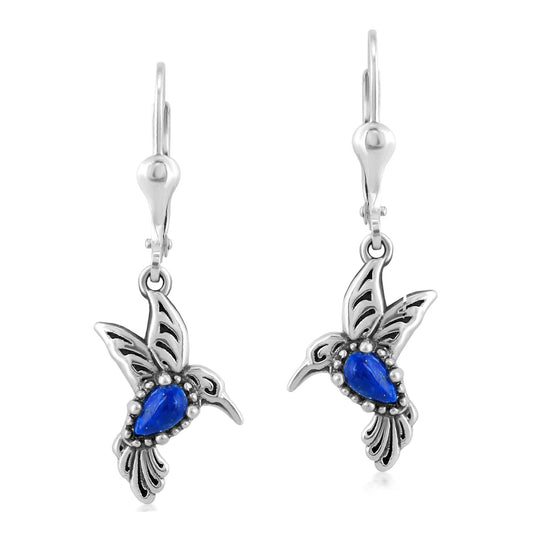 EXCLUSIVELY OURS! Sterling Silver Lapis Hummingbird Dangle Earrings