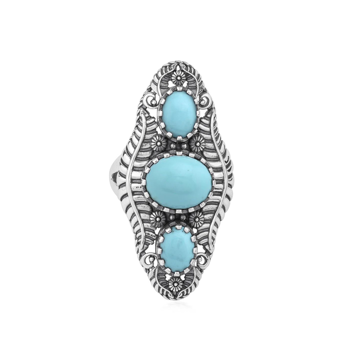 Sterling Silver Sleeping Beauty Turquoise Leaf and Vine Oval Ring