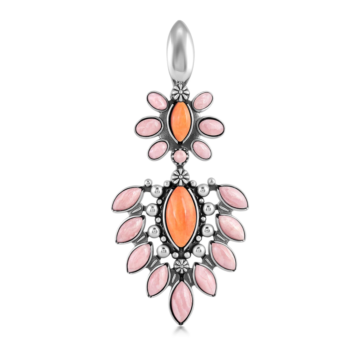 EXCLUSIVELY OURS! Sterling Silver Orange Spiny Oyster and Rhodochrosite Oval and Marquise Pendant Enhancer