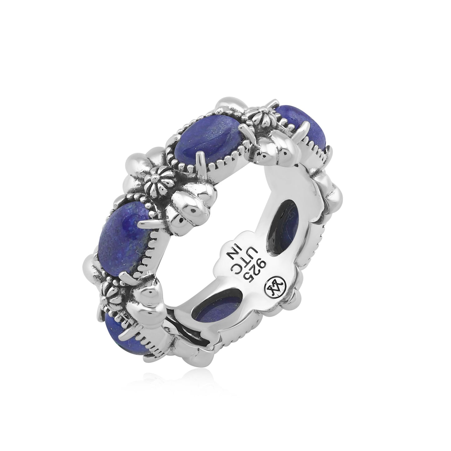 Sterling Silver Lapis Oval Concha Band Ring