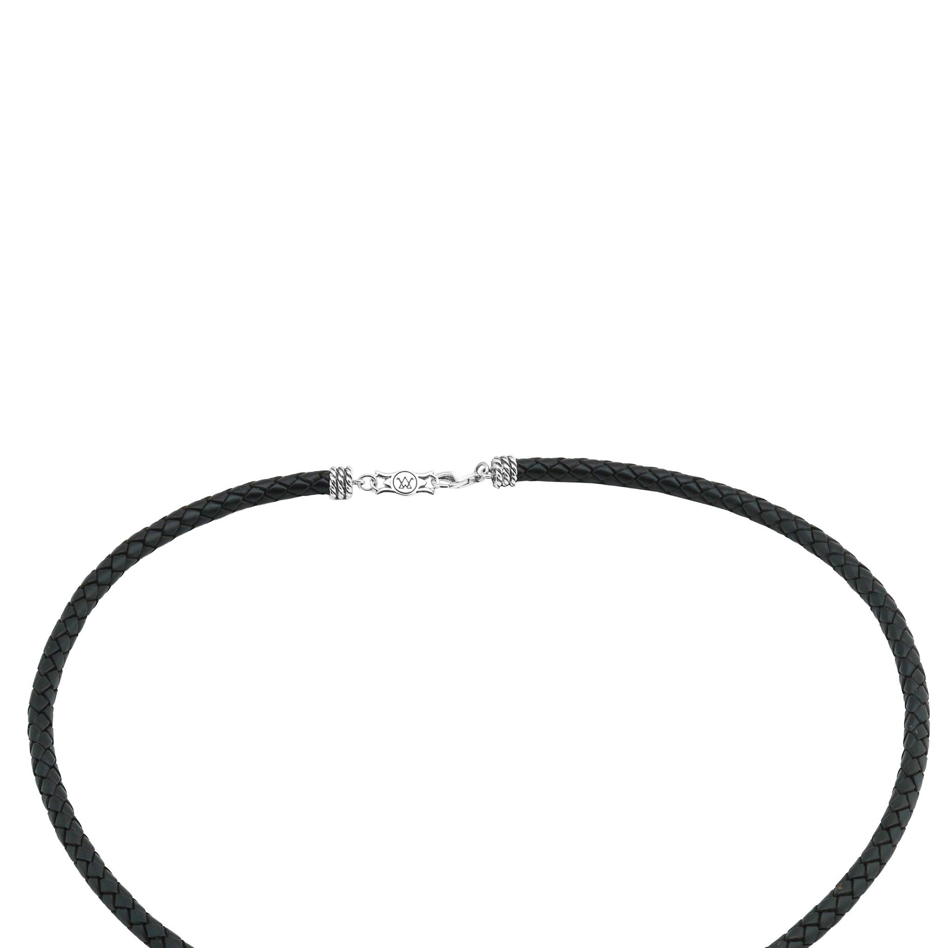 Braided Black Leather Sterling Silver Necklace