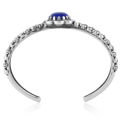 Southwestern Lapis Wildflower Sterling Silver Double Row Cuff Bracelet, Sizes Small- Large