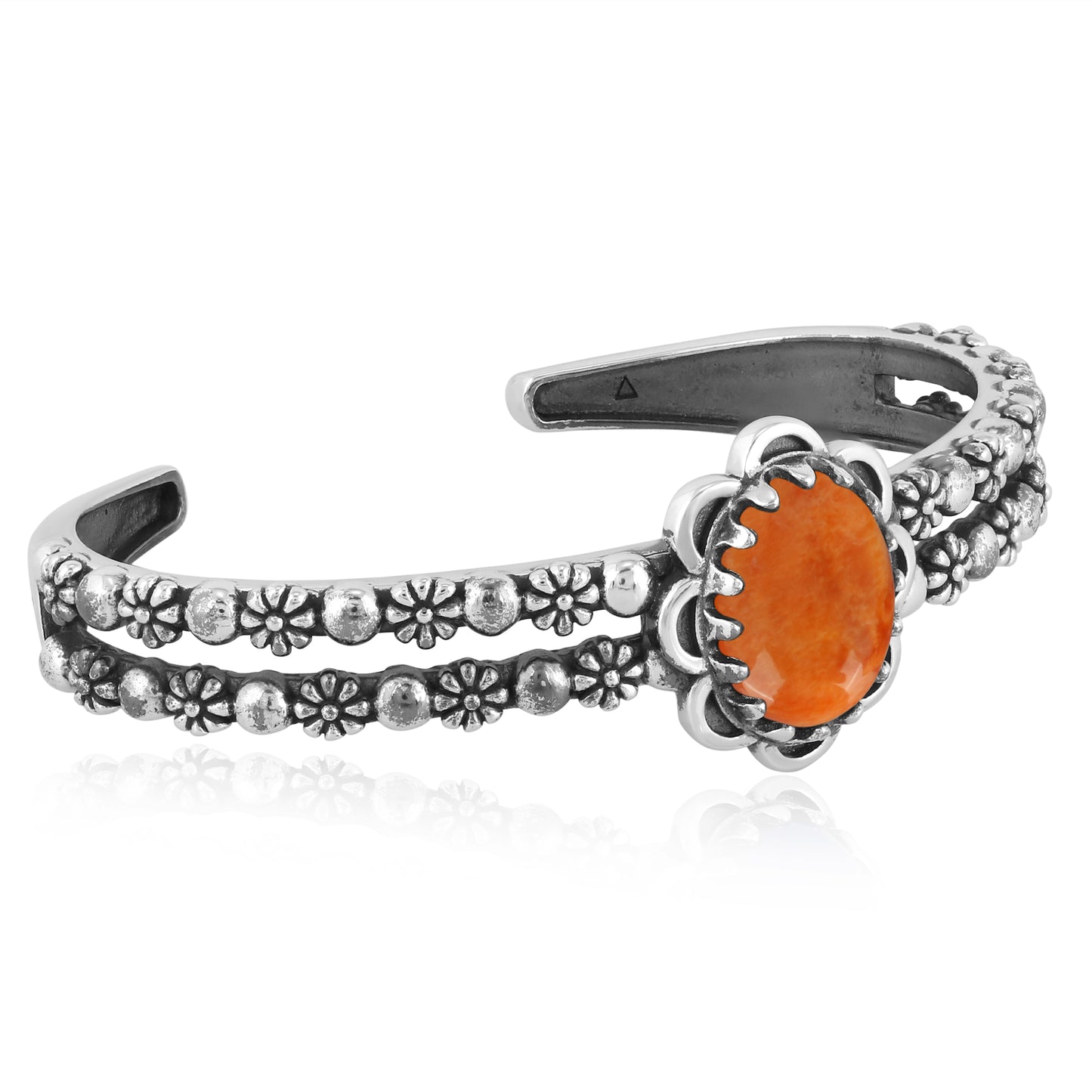 Southwestern Orange Spiny Oyster Sundance Sterling Silver Double Row Cuff Bracelet, Sizes Small - Large